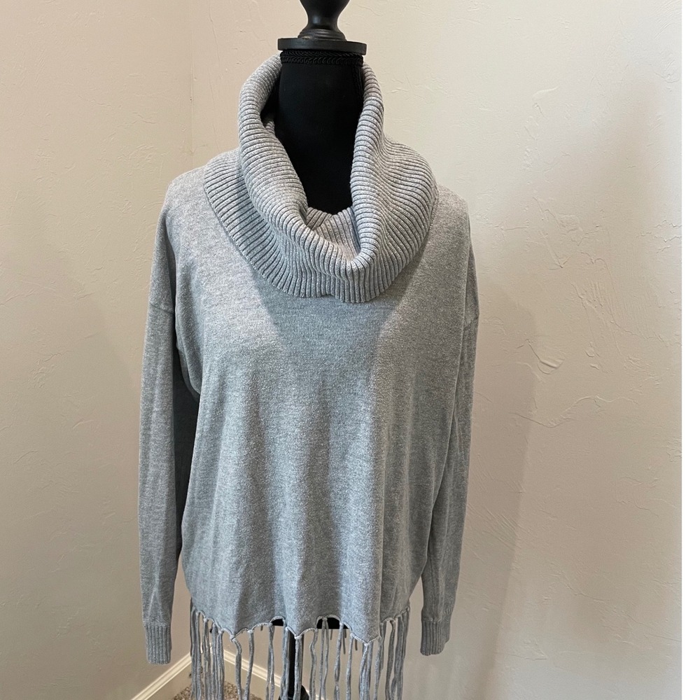 Michael Michael Kors Gray Cowl Neck Fringe Hem Sweater Small
